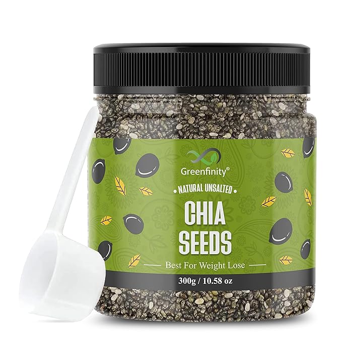 GreenFinity Raw Chia Seeds - 300Gms | Premium Raw Chia Seeds with Omega 3 and Fiber for Weight Loss, Healthy Food, Diet Snack