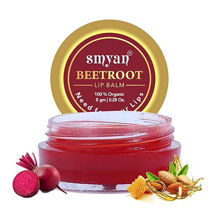 Smyan Beetroot Lip Balm - Tinted Lip Balm / Organic Lip Balm For Dry / Chapped Lips | Dark Lips To Lighten With Honey, Shea Butter, Cocoa Butter & Almond Oil, Women & Men 8g