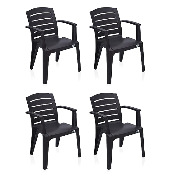 Nilkamal CHR2135 Plastic Mid Back with Arm Chair | Chairs for Home| Office - Outdoor - Garden | Dust Free |100% Polypropylene Stackable Chairs | Set of 4 | Weather Brown