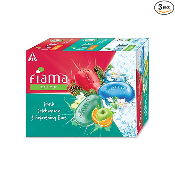 Fiama Gel Bathing Bar Fresh Celebration pack, with 3 Unique Gel Bars, with Skin Conditioners for Moisturized Skin, 375g (125g - Pack of 3), Soap for Women & Men, For All Skin Types