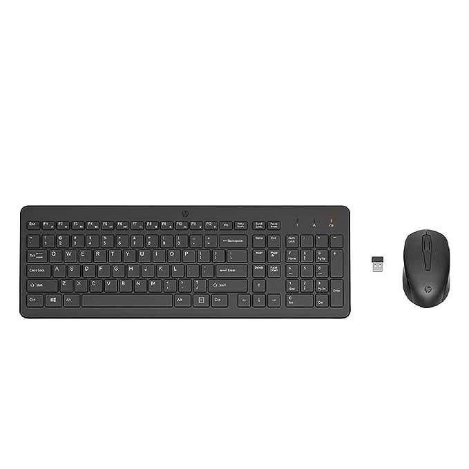 HP 330 Wireless Black Keyboard and Mouse Set with Numeric Keypad, 2.4GHz Wireless Connection and 1600 DPI, USB Receiver, LED Indicators, 3 Years Warranty, Black