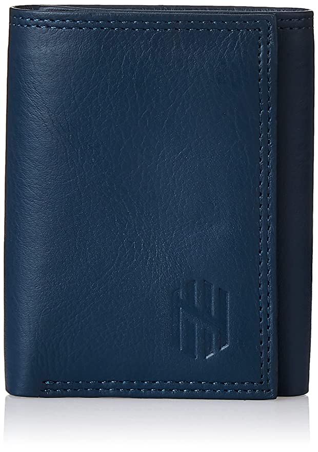 Nelle Harper Men's Leather Trifold Wallet, Blue, (NHMLWV005)