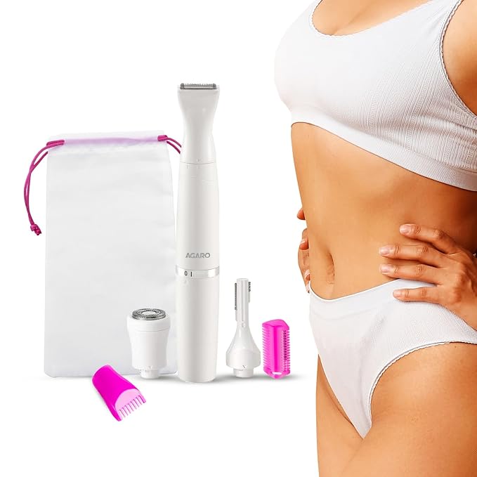 AGARO Rechargeable 3-in-1 Multi Trimmer for Women, for Face, Leg, Eyebrow, Underarms, & Bikini Area, Multipurpose Hair Remover for Women, 120 minutes Runtime, White