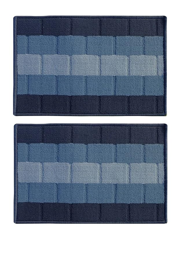 Status Contract Anti Slip Front Door Mat|(38x58cm) Living Room Rug for Entrance Door|Polypropylene Floor Mats for Home|Essential Small Rugs for Office, Bedroom & Kitchen|Blue | Set of 2
