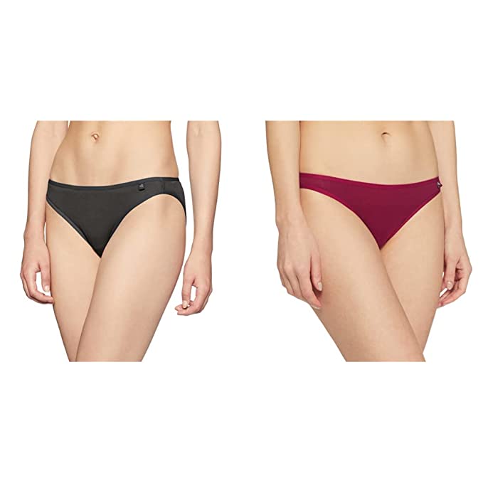 Jockey Women's Cotton Bikini(Pack of 2) (_Pack of 2 - Beet Red + Black_M)