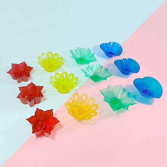[Apply Coupon] - Primelife Plastic Set of 12 Designer Transparent Diya Colorful Reflection Diya Combo Multicolor Oil Diye for Decoration