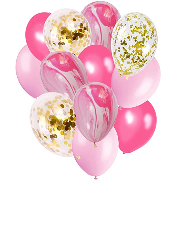 Crackles Pink Marble Balloons Set with Confetti Balloons for Birthday, Anniversary, Weddings, Engagement, House Warming Decoration | Party Balloons (Marble Balloons-Pink Pack of 12)