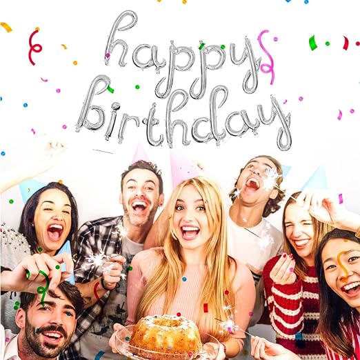 Crackles Cursive Foil Letters Handwriting Design Script happy birthday Foil Balloon (Silver)