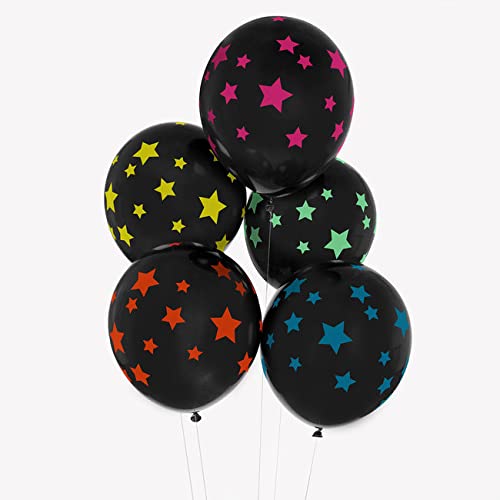 Crackles Star Printed Black Balloons for Birthday Decorations, Baby Shower, Anniversary, New Year etc - Pack of 6