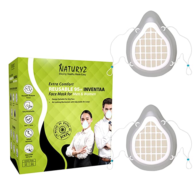 Naturyz Extra Comfort Reusable 95+ Inventaa Face Mask for Men & Women with 5 Extra Replaceable Filters