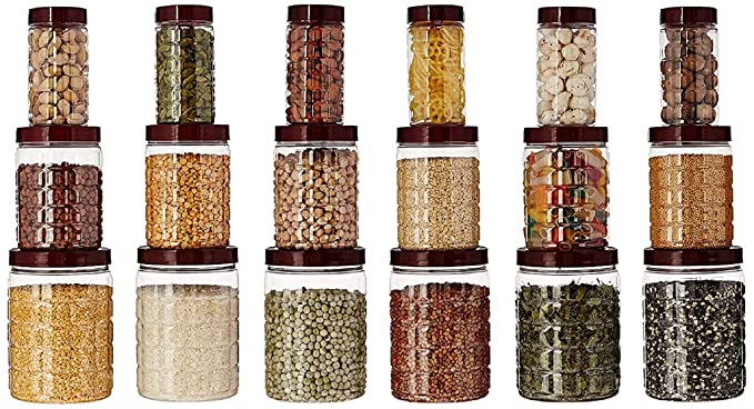 Leadder Kitchenware Container Set for Kitchen Plastic Transparent Airtight Storage Grocery Containers for Tea, Coffee, Sugar, Spice, Pickle and More (12)&