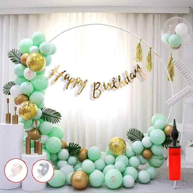 Hemito Birthday Decoration Kit 62 Pieces - Green Gold Balloons Combo with Birthday Paper Banner, Arc, Glue Dot, Balloon Pump for Boys Kids Baby Birthday Decoration Items | Birthday Decoration Items