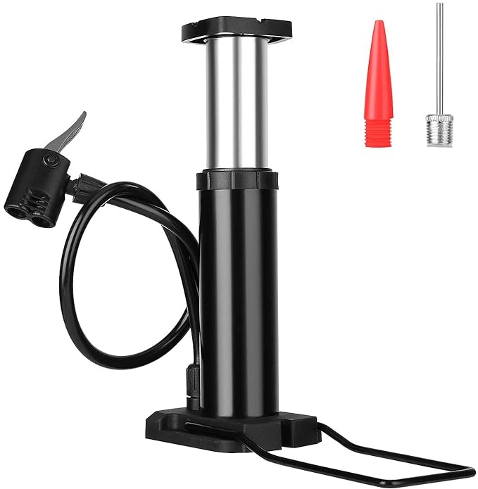 [Apply Coupon] - QUPET Mini Portable Bike, Bicycle Tire Hand Foot Activated Floor Pump(Black) with Presta Schrader Dunlop Valves Extra Valve and Gas Needle