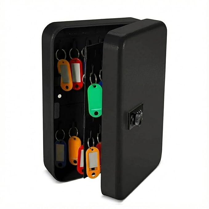 oddpod" 48 Keys Numeric Lock Metal Wall-Mount Security Key Box/Safe Cabinet with Key Tags (Black)