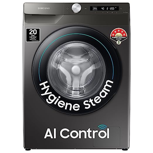 Samsung 7 kg, 5 Star, AI Control, Wi-Fi, Digital Inverter, Motor, Fully-Automatic Front Load Washing Machine (WW70T502NAN1TL, Hygiene Steam, Inox)