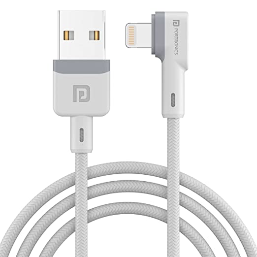 Portronics Konnect L 1.2M POR-1401 Fast Charging 3A 8 Pin USB Cable with Charge & Sync Function (White)