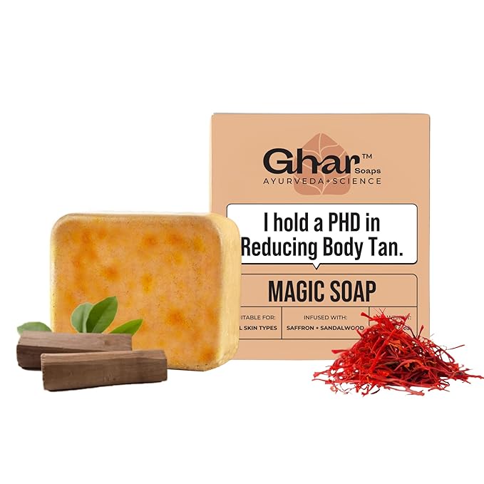 Ghar Soaps Sandalwood & Saffron Magic Soaps For Bath (100 Gms Pack Of 1) | Paraben Free | Chandan & Kesar Bath Soap | Handmade Soaps For Glowing | Skin Brightening Soap For Men & Women