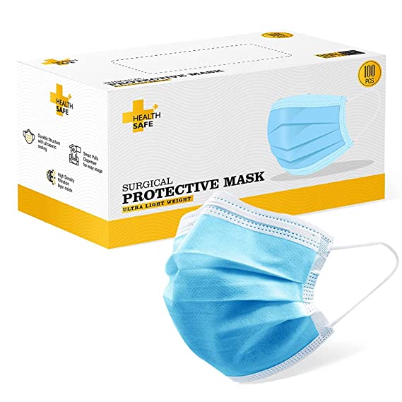 [Size name: 100 Count (Pack of 1)] - HEALTH SAFE 3 ply Ultra Lightweight Disposable Surgical Face Mask (Blue)