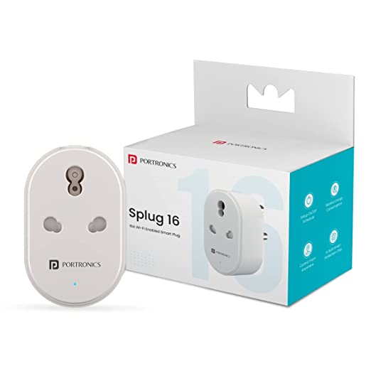 Portronics Splug 16 Wifi 16A Smart Plug Suitable for AC, Geyser, TVs, Fan Compatible with Alexa and Google Assistant(White)
