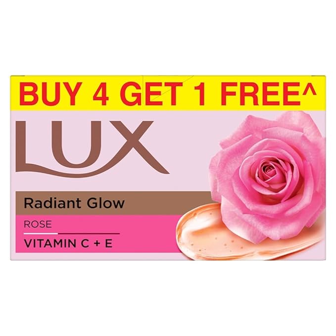 Lux Radiant Glow Bathing Soap infused with Vitamin C & E |For Superior Glow|Buy 4 Get 1 Free|150g