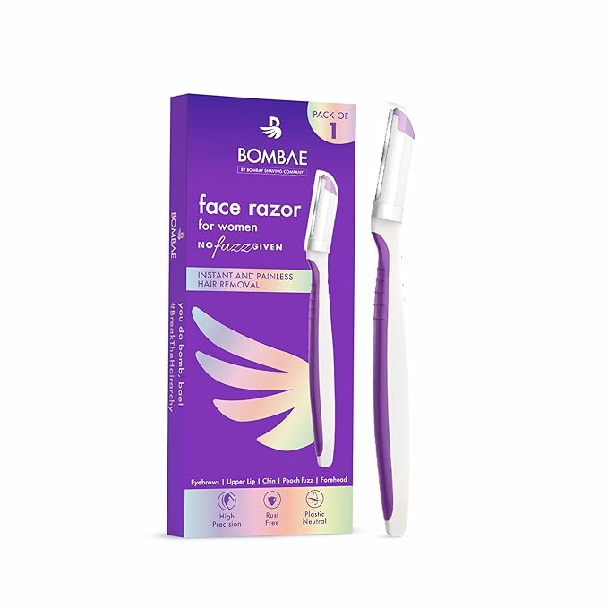 Bombae Reusable Face Razor For Women Facial Hair - 1 | Instant Glow & Painless Hair Removal | For Eyebrows, Upper Lip, Chin, Peach Fuzz, Forehead, Unibrow, Sideburns | Dermaplaning Tool | Korean skincare