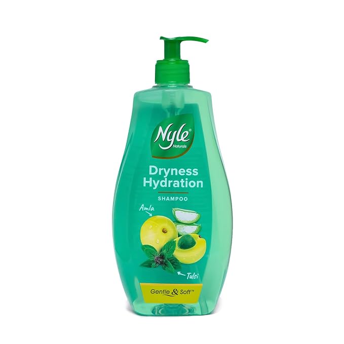 Nyle Naturals Dryness Hydration Shampoo, with Tulsi, Amla and Aloe Vera, Gentle & Soft Shampoo, pH Balanced and Paraben Free, For Men & Women, 800ml