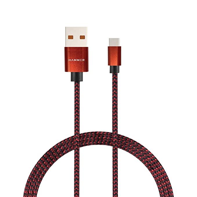 Hammer Unbreakable 3.1A Fast Charging Braided Type C Cable Speaker, Smartphone, Personal Computer 1 Meter (Red)
