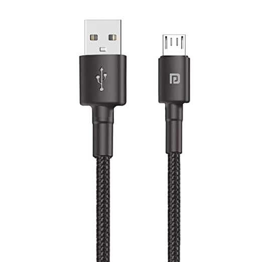 Portronics Konnect B Micro USB Cables For Fast Charging & Data Sync 3.0 Amp with PVC Heads I Nylon Braided I 1 mtr(Black)