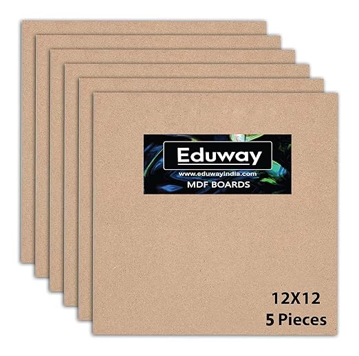 Eduway® 12x12 Inch MDF Board Wood Sheet for Mandala , Lippan, Resin Art & Craft, 4mm Thick, Pack of  - 5 - Premium Cardboard Material for Artists, Art and Craft Students - Hard Cutout in Small and Large Sizes (30x30 cms)