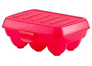 Fun Homes Portable Food Grade Plastic Egg Holder/Storage Box for 6 Pieces Egg (Pink)-46FH0383, Standard