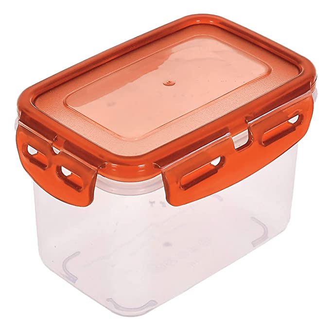 Fun Homes Plastic Food Storage Container/Box for Cookies, Nuts, Beans, chutneys with Airtight Lock Lid, 600ml (Brown)-46FH0531, Standard
