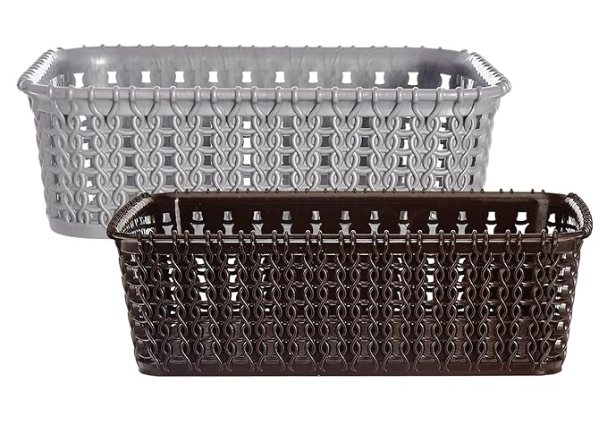 Kuber Industries Multipurposes Small M 15 Plastic Basket, Organizer for Kitchen, Countertops, Cabinets, Bathrooms Without Lid- Pack of 2 (Grey & Brown) -46KKM0126, Standard