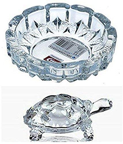 housonic Original Crystal Tortoise Glass Kachua with Beautiful Bowl Plate Fengshui Vastu Set for Good Luck Feng Shui Turtle Best Gift for Office Showcase Showpiece