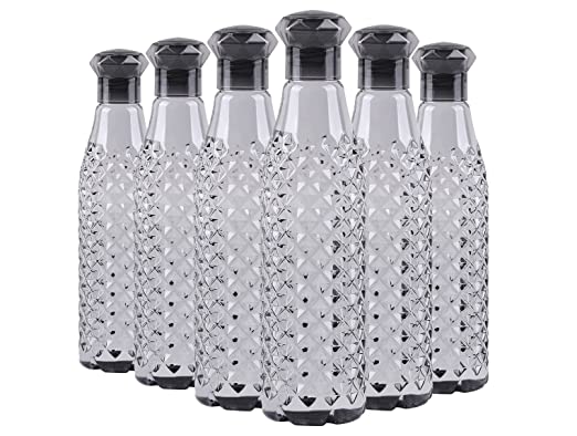 ZEYFLEEB Crystal Clear Water Bottle Set of 1 pcs 1 litre, Plastic Fridge Water Bottle Set, Ideal for Office, Sports, School, Travelling, Gym, Yoga, Checkered Pattern, Set of 1 pcs (BLACK DIAMOND-03)