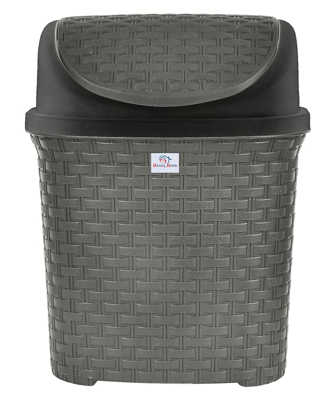 Heart Home Multiuses Plastic Dustbin For Home, Kitchen, Office, Bathroom With Swing Lid 7 Litre (Grey)-47HH0702
