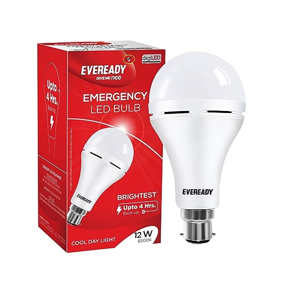 Eveready 12W Emergency Inverter LED Bulb, Cool Day Light (6500K), Rechargeable Bulb with 3 Hours Backup, Ideal for Powercuts, Energy Efficient, B22 Base, Pack of 1