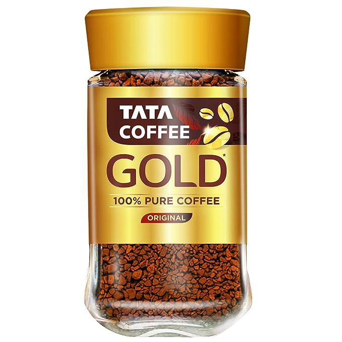 Tata Coffee Gold Original, Instant & Pure Coffee Jar, 50g, Freeze-Dried, Rich & Strong, Specially Sourced Robusta and Arabica bean