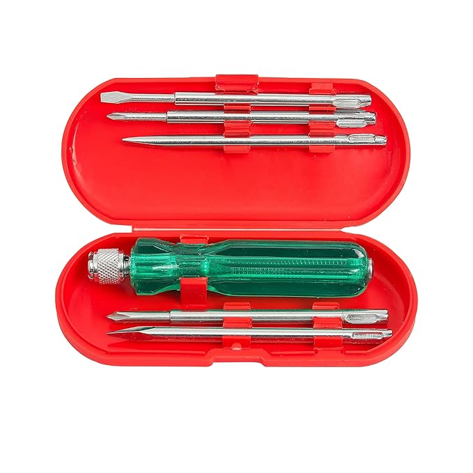 Spartan BS-01 5-in-1 Pc Screw Driver Kit With 2 Flat Blades, 2 Phillips Head, 1 Round Poker Bar For Home Use/For Multipurpose Application (S-6, Green)
