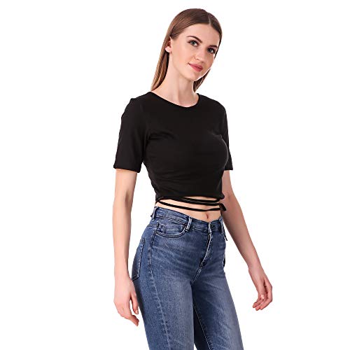 TADMOS Solid Women Round Neck Black T-Shirt