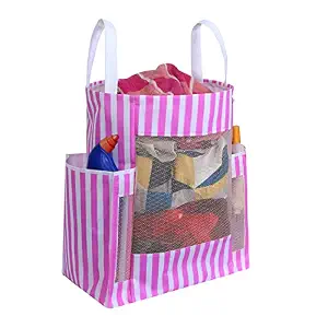 PrettyKrafts 45 L Non Woven Stripe Rectangular Foldable Laundry Bag With Side Pockets & Reinforced Carry Handle, Collapsible Cloth Storage Basket for College Dorm, Travel (44x26x52cm, Pink, Set of 1)