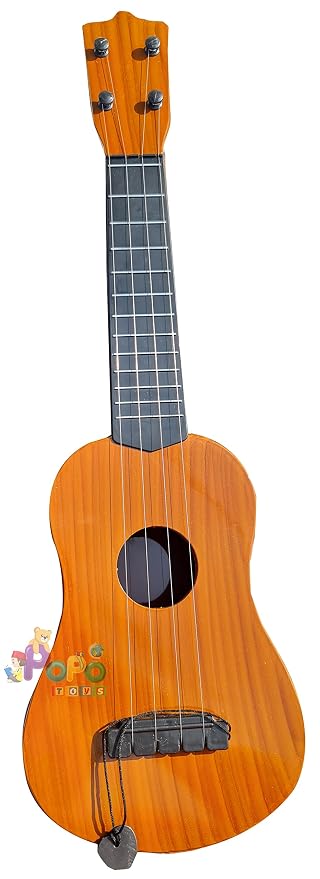 Popo Toys 4-String Acoustic Plastic Guitar Learning Kids Toy | Musical Learning Toy | Light Brown