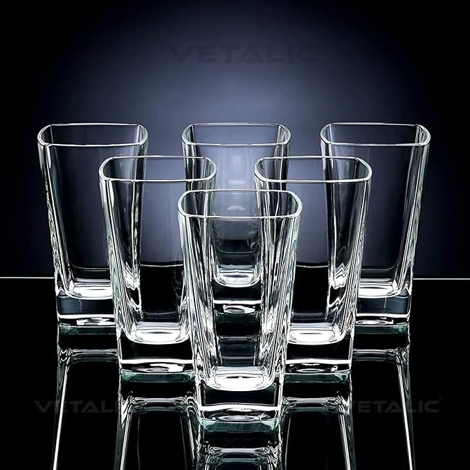 Vetalic Plastic Square Polycarbonate Water Unbreakable Glass Set of 6, Water Glasses, Juice Glasses, Beer Glass, Drinking Glass Set of 6, 300ml, Plastic Tumblers, Transparent