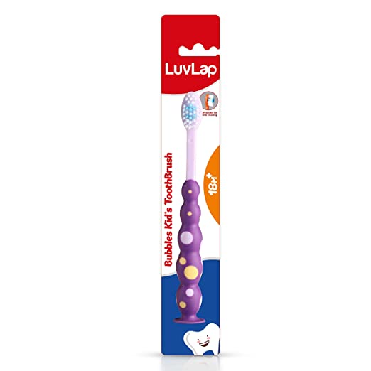 LuvLap Bubbles Kids Toothbrush with Soft Bristles, BPA Free, Suction Cup, 33 tuft bristles, Boys & Girls Toddler Toothbrush, 18M+