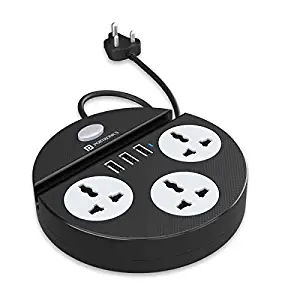 Portronics Power Plate 5 1500W Power Converter with USB Charger & Mobile Holder 3AC Socket + 3USB Ports, 1.5 m Cord Length (Black)