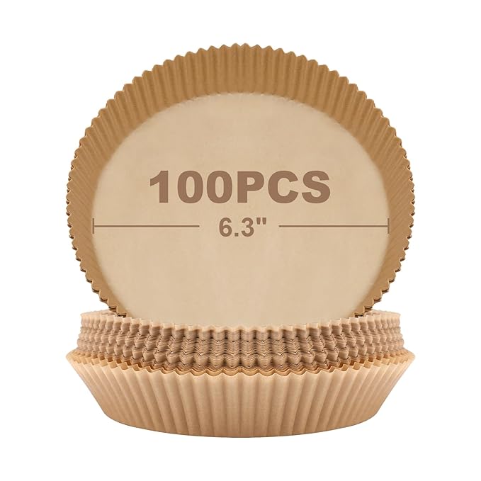 Puricon (100Pcs) Air Fryer Disposable Paper Liners, 6.3" Non-Stick Round Airfryer Parchment Paper For Baking Microwave, Food Grade Oil-Proof Unbleached -6.3 Inch
