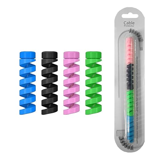 Spiral Lightning Cable Charger Protector For Data Cable Wires - Protector For All Types Of Wires - Chargers For Smartphone - Cables And Cords - 4 Pieces In 1 Pack-Multicolored