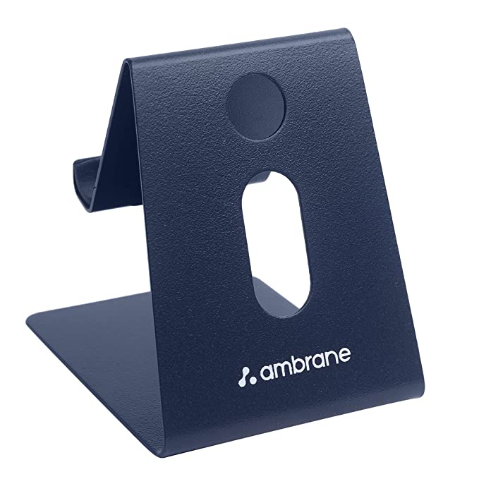 Ambrane Mobile Holding Stand, 180 Degree View, Premium Metal Body, Wide Compatibility, Multipurpose, Anti-Skid Design (PopStand, Blue)