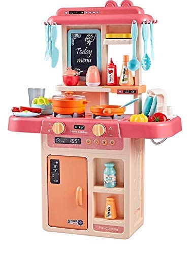 FINLAND 36 Pcs Little Kitchen Playset, Kids Play Kitchen with Realistic Lights & Sounds,Simulation of Spray, Play Sink with Running Water,Dessert Shelf Toy & Other Kitchen Accessories Set for Kids