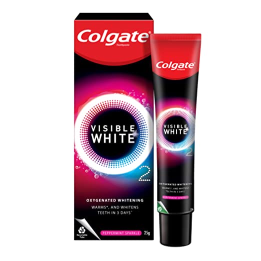 [Apply Coupon] - Colgate Visible White O2, Teeth Whitening Toothpaste, Peppermint Sparkle, 25g, Active Oxygen Technology, Enamel Safe Teeth Whitening Product