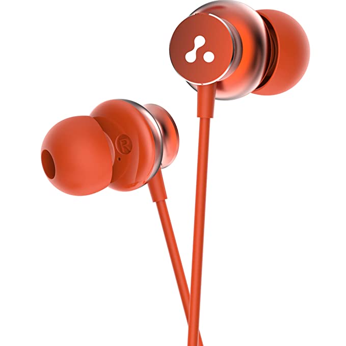 Ambrane Stringz 38 Wired Headphones with Mic, Powerful HD Sound with High Bass, Tangle Free Cable, Comfort in Ear Fit, 3.5mm Jack (Amber Orange)